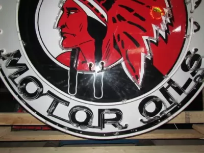 New Red Indian Gasoline Motor Oils Porcelain Neon Sign 60" Diameter