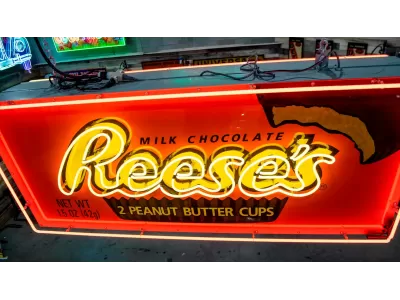 New Reese's Peanut Butter Cups Candy Wrapper Painted Neon Sign 78 IN W x 32 IN H