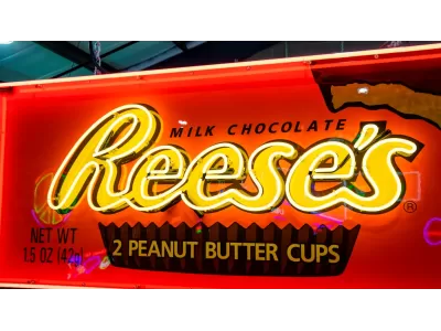 New Reese's Peanut Butter Cups Candy Wrapper Painted Neon Sign 78 IN W x 32 IN H