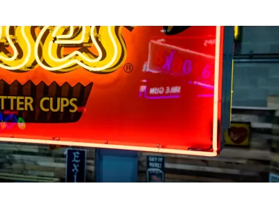 New Reese's Peanut Butter Cups Candy Wrapper Painted Neon Sign 78 IN W x 32 IN H