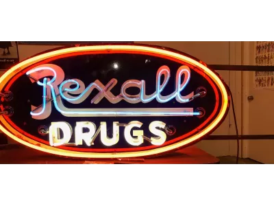 Original Rexall Drugs Double-sided Porcelain Neon Sign 72 IN W x 36 IN H 