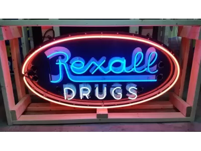 Original Rexall Drugs Double-sided Porcelain Neon Sign 72 IN W x 36 IN H 