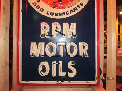 New RPM Motor Oils Porcelain Neon Sign 33"W x 56"H