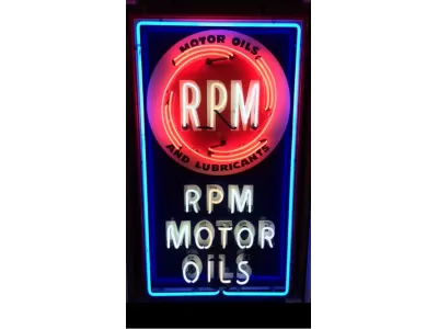 New RPM Motor Oils Porcelain Neon Sign 33"W x 56"H