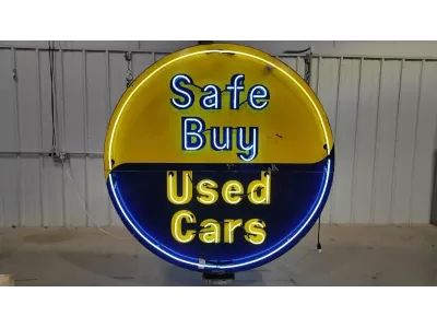 New Safe Buy Used Cars Porcelain Neon Sign 60" Diameter