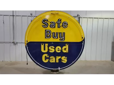 New Safe Buy Used Cars Porcelain Neon Sign 60" Diameter