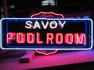 New SAVOY POOL ROOM Double-Sided Porcelain Neon Sign  36"W x 18"H