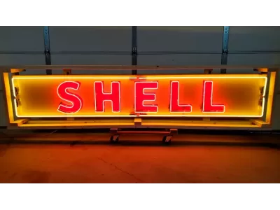 Original Shell Porcelain Strip Sign w/Neon 9 FT W x 20 IN H 