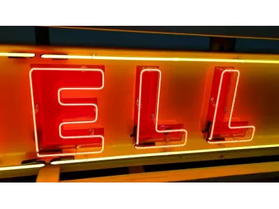Original Shell Porcelain Strip Sign w/Neon 9 FT W x 20 IN H 