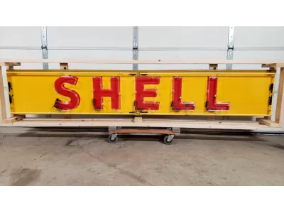 Original Shell Porcelain Strip Sign w/Neon 9 FT W x 20 IN H 