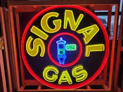 Original Signal Gas Porcelain Neon Animated Sign 72" Diameter