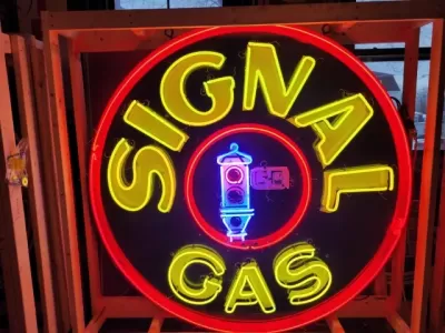 Original Signal Gas Porcelain Neon Animated Sign 72" Diameter