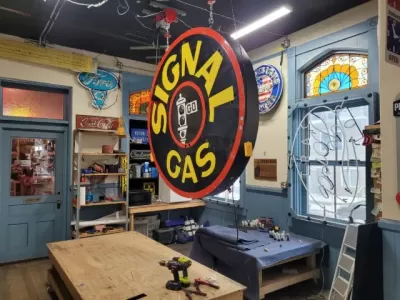 New Signal Gas Porcelain Neon Sign 72" Diameter