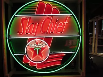 New Texaco Skychief Porcelain Neon Sign 60" Diameter