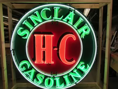Original Sinclair Gasoline HC Porcelain Neon Sign 72" Diameter