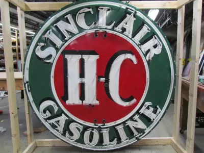 Original Sinclair Gasoline HC Porcelain Neon Sign 72" Diameter