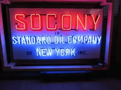 Original Socony Standard Oil Company Porcelain Neon Sign 56"W x 32"H