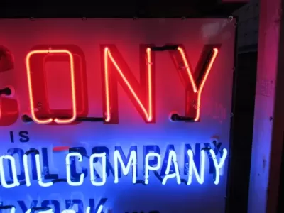 Original Socony Standard Oil Company Porcelain Neon Sign 56"W x 32"H