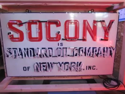 Original Socony Standard Oil Company Porcelain Neon Sign 56"W x 32"H