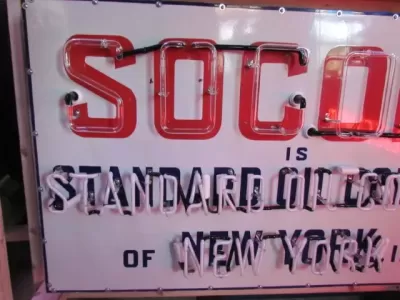 Original Socony Standard Oil Company Porcelain Neon Sign 56"W x 32"H