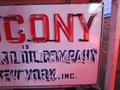 Original Socony Standard Oil Company Porcelain Neon Sign 56"W x 32"H