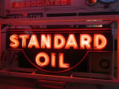 Original Standard Oil Porcelain Sign with Neon & Bullnose Ends 9 FT W x 42 IN H