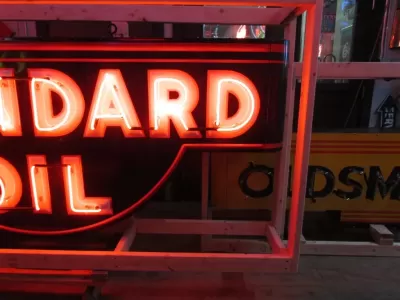 Original Standard Oil Porcelain Sign with Neon & Bullnose Ends 9 FT W x 42 IN H