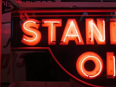 Original Standard Oil Porcelain Sign with Neon & Bullnose Ends 9 FT W x 42 IN H
