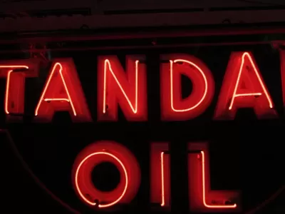 Original Standard Oil Porcelain Sign with Neon & Bullnose Ends 9 FT W x 42 IN H