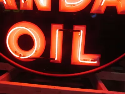 Original Standard Oil Porcelain Sign with Neon & Bullnose Ends 9 FT W x 42 IN H