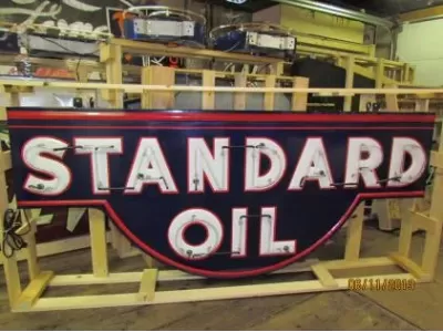 Original Standard Oil Porcelain Sign with Neon & Bullnose Ends 9 FT W x 42 IN H
