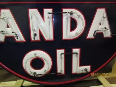 Original Standard Oil Porcelain Sign with Neon & Bullnose Ends 9 FT W x 42 IN H