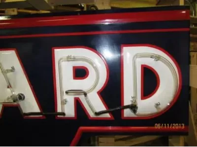Original Standard Oil Porcelain Sign with Neon & Bullnose Ends 9 FT W x 42 IN H