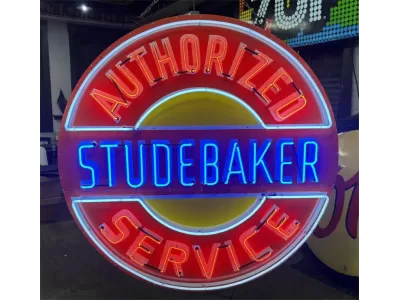 New Studebaker Authorized Service Porcelain Sign with Neon 72 IN Diameter