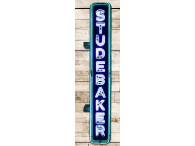 Original Professionally Restored Studebaker Double-Sided Vertical Porcelain Neon Sign / 32 IN W x 13 1/2 FT H
