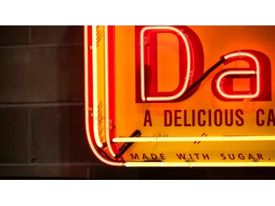 New Sugar Daddy Candy Wrapper Painted Neon Sign 116 IN W x 28 IN H