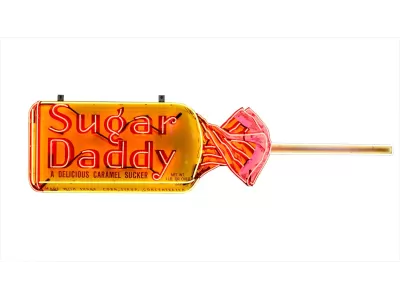 New Sugar Daddy Candy Wrapper Painted Neon Sign 116 IN W x 28 IN H