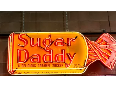 New Sugar Daddy Candy Wrapper Painted Neon Sign 116 IN W x 28 IN H