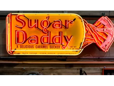 New Sugar Daddy Candy Wrapper Painted Neon Sign 116 IN W x 28 IN H