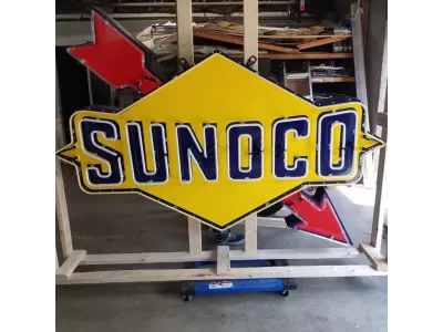 New Sunoco Porcelain Sign with Neon & Flashing Arrow 8 FT W x 5 FT H