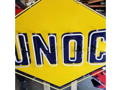New Sunoco Porcelain Sign with Neon & Flashing Arrow 8 FT W x 5 FT H
