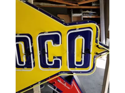 New Sunoco Porcelain Sign with Neon & Flashing Arrow 8 FT W x 5 FT H