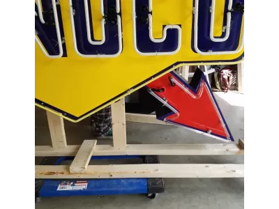 New Sunoco Porcelain Sign with Neon & Flashing Arrow 8 FT W x 5 FT H