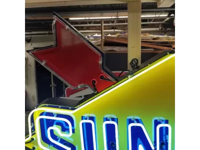 New Sunoco Porcelain Sign with Neon & Flashing Arrow 8 FT W x 5 FT H