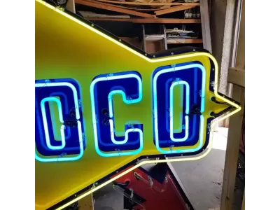 New Sunoco Porcelain Sign with Neon & Flashing Arrow 8 FT W x 5 FT H