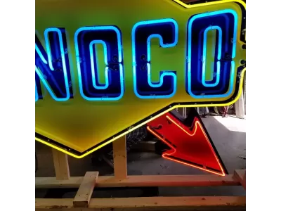 New Sunoco Porcelain Sign with Neon & Flashing Arrow 8 FT W x 5 FT H