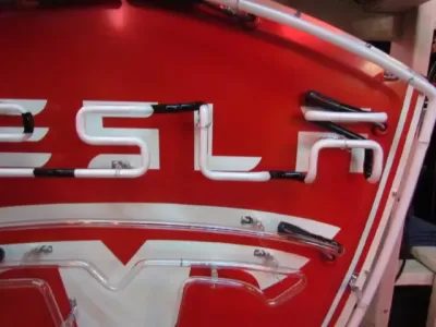 New Tesla Porcelain Sign with Neon 36 IN W x 48 IN H