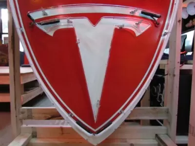 New Tesla Porcelain Sign with Neon 36 IN W x 48 IN H