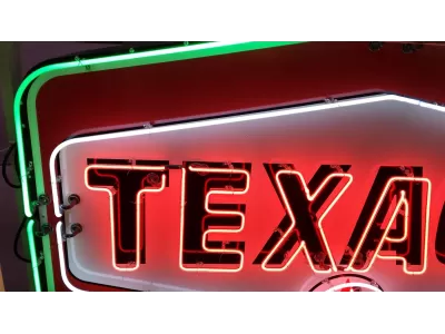Original Texaco Porcelain Sign with Neon 7 FT W x 4 1/2 FT H