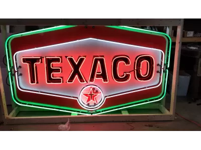 Original Texaco Porcelain Sign with Neon 7 FT W x 4 1/2 FT H